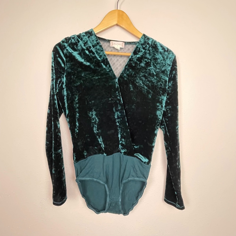 Alt'd State S Velvet Bodysuit Emerald Green Mesh Back Long Sleeve‎ Holiday